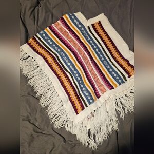 Colorful Fringe Knit Kids Poncho